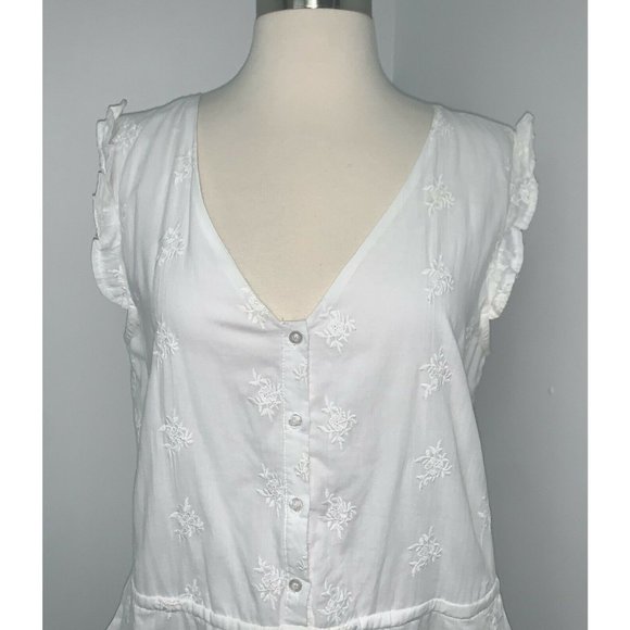 Ellison Womens White Embroidered Sleeveless Dress Size L Button Front Ruffles - Picture 2 of 7